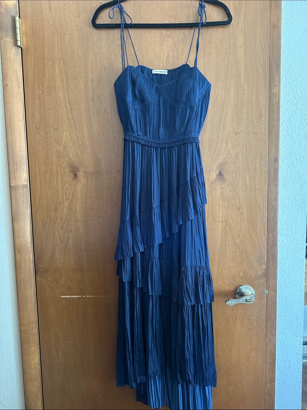 Ulla Johnson Navy Pleated Tiered Maxi Dress